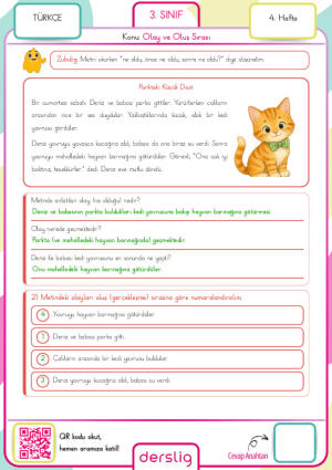 3. Sınıf 4. Hafta Ödevi Cevap Anahtarı