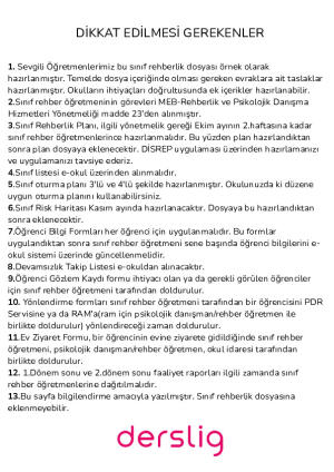 2025-2026 Sınıf Rehberlik Dosya İçeriği