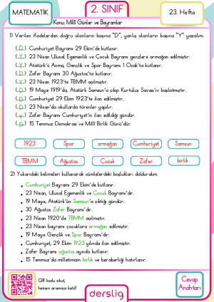 2. Sınıf 23. Hafta Cevap Anahtarı