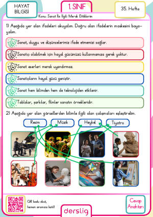 1. Sınıf 35. Hafta Ödevi Cevap Anahtarı
