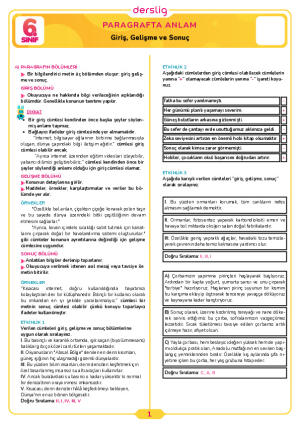 6.Sınıf 4.Tema 3.Konu (Giriş, Gelişme ve Sonuç) Çalışma Kağıdı Cevap Anahtarı