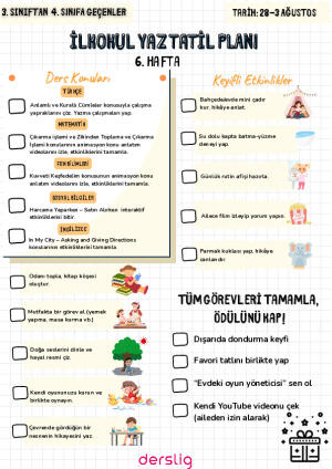 Yaz Tatil Planı 3. sınıf