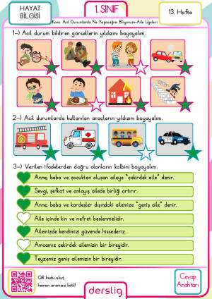 1. sınıf 13. hafta Cevap Anahtarı