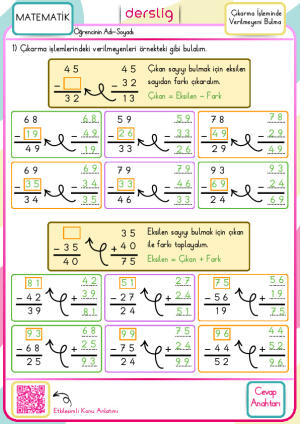 Toplama Ve Çıkarma İşleminde Verilmeyeni Bulma Cevap Anahtarı