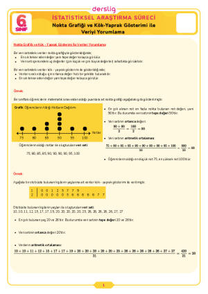 6.Sınıf 2.Tema 9.Konu (Nokta Grafiği ve Kök-Yaprak Gösterimi ile Veri) Çalışma Kağıdı Cevap Anahtarı
