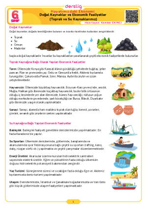 6. Sınıf 6.Tema Doğal Kaynaklarımız ve Ekonomik Faaliyetler (Toprak ve Su) Cevap Anahtarı