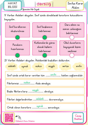 Sınıfça Karar Alalım Cevap Anahtarı