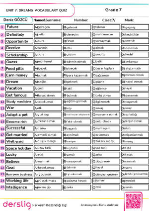 Grade 7 Unit 7 Quiz Word Test