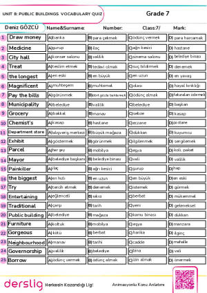 Grade 7 Unit 8 Quiz Word Test