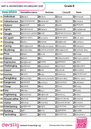 Grade 8 Unit 6 Quiz Word Test