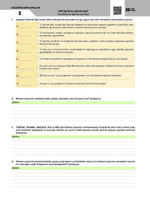 Fizik Bilimi ile İlgili Kariyer Keşfi Gelişim İzleme Sorular-5