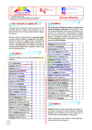 SÖZCÜKTE YAPI Çalışma Kağıdı