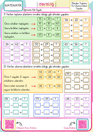 Zihinden Toplama ve Çıkarma İşlemi Yapalım