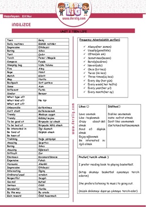 Teen Life Vocabulary and Exercise Worksheet