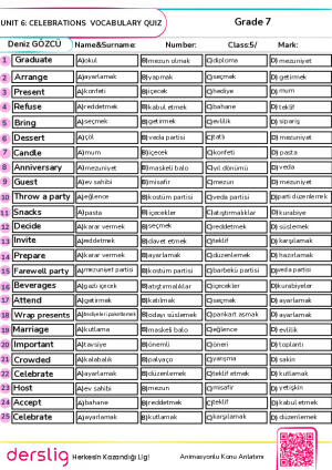 Grade 7 Unit 6 Quiz Word Test