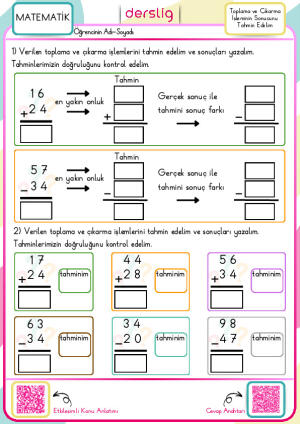 Toplama Ve Çıkarma İşleminin Sonucunu Tahmin Edelim