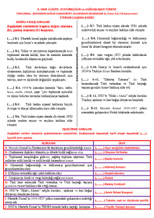 8. Sınıf T.C. İnkılap Tarihi ve Atatürkçülük 4.Ünite-2.Bölüm Etkinlik PDF