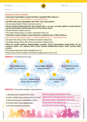 5. Sınıf 3. Unite Topic Based Grammar Worksheet Cevap Anahtarı