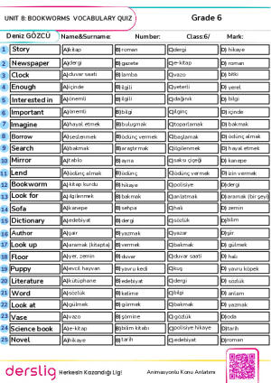 Grade 6 Unit 8 Quiz Word Test