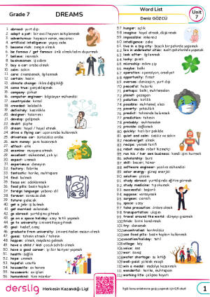 Grade 7 Unit 7 Word List