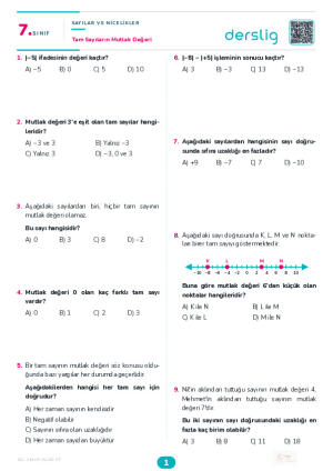 Tam Sayıların Mutlak Değeri Yaprak Testi (Maarif Model)