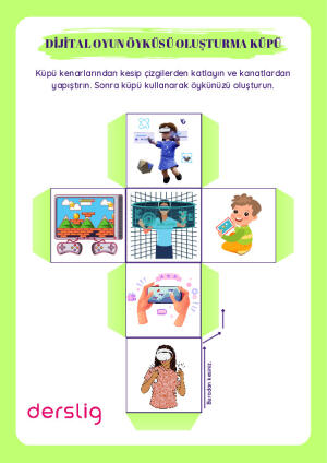 Dijital Oyun Öyküsü Oluşturma Küpü Hikaye Tamamlama Etkinlik Seti