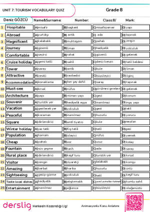Grade 8 Unit 7 Quiz Word Test