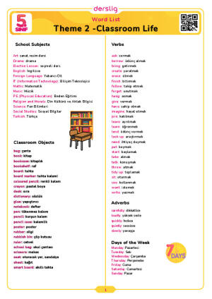 Classroom Life Word List