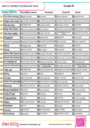 Grade 8 Unit 8 Quiz Word Test