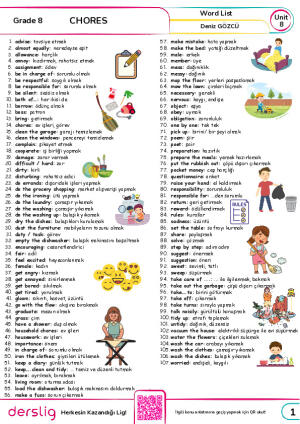 Grade 8 Unit 8 Word List