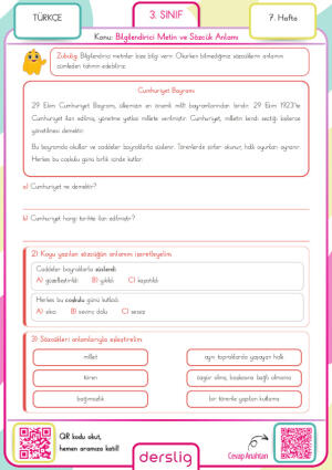 3. Sınıf 7. Hafta Ödevi