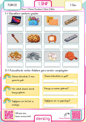 1. Sınıf Yarıyıl Tatil Ödevi