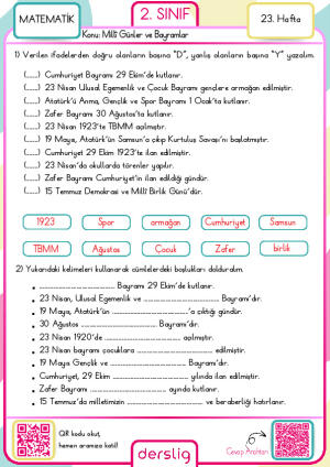 2. Sınıf 23. Hafta Ödevi