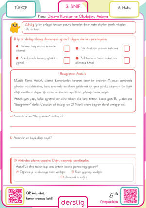 3. Sınıf 6. Hafta Ödevi