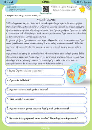 3. Sınıf Yarıyıl Tatil Ödevi