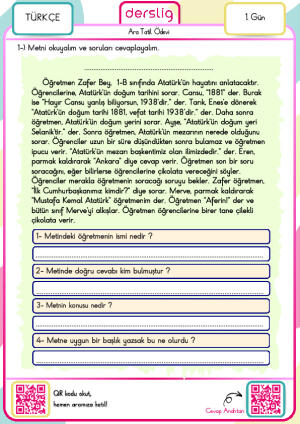 Nisan Ayı Ara Tatil Ödevi