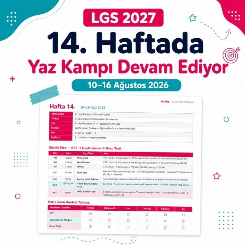 LGS 2027: 14. Haftada Yaz Kampı Devam Ediyor