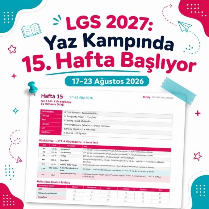 LGS 2027: Yaz Kampında 15. Hafta Başlıyor