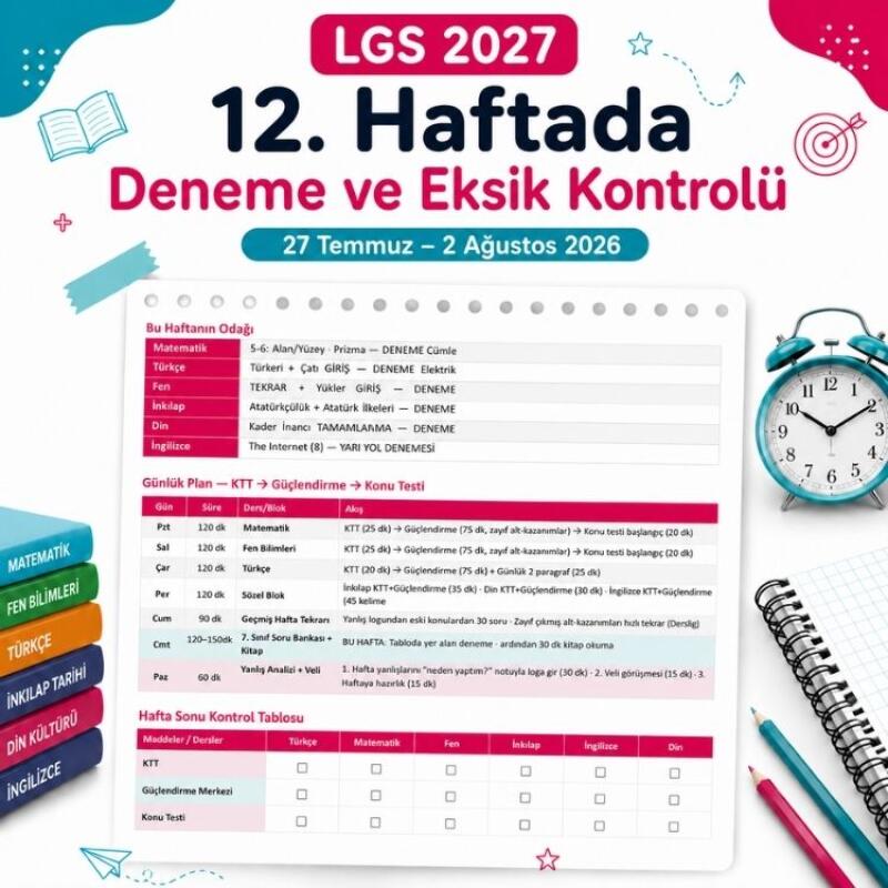 LGS 2027: 12. Haftada Deneme ve Eksik Kontrolü