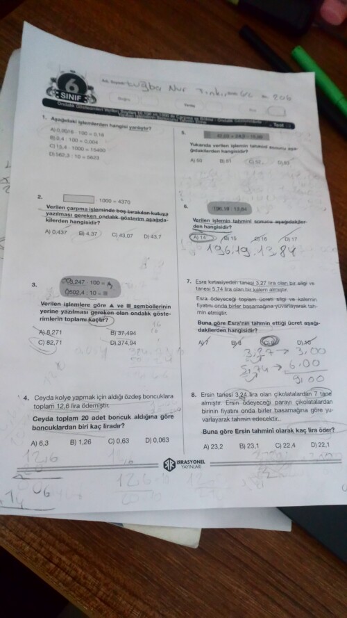 Arkadaşlar 6 ve 7. Sorular yok1, 2 3 4 5 ve 8 yapılacak 🤗📗