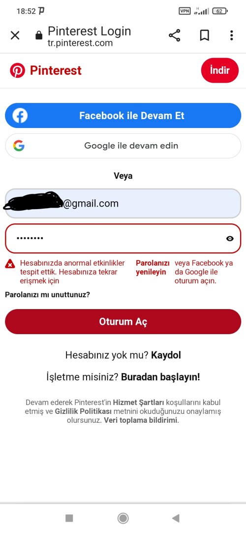 Arkadaşlar ben neden Pinterest'e giremiyorum 7 saattir girmeye çalışıyorum ama girmiyor