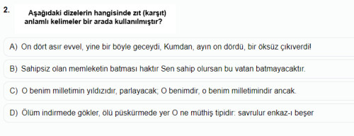 Arkadaşlar bu soruyu çözebilir misiniz. Cevaplarda karşıt kelimeleri bulamadım :)