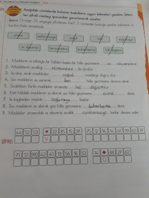 Arkadaşlar bunu nasıl yapacağım? Cümleleri tamamladım ama şifreyi bulamadım.😕