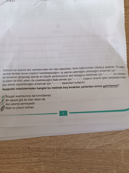 Cevap anahtarı A diyor ama emin olamadım