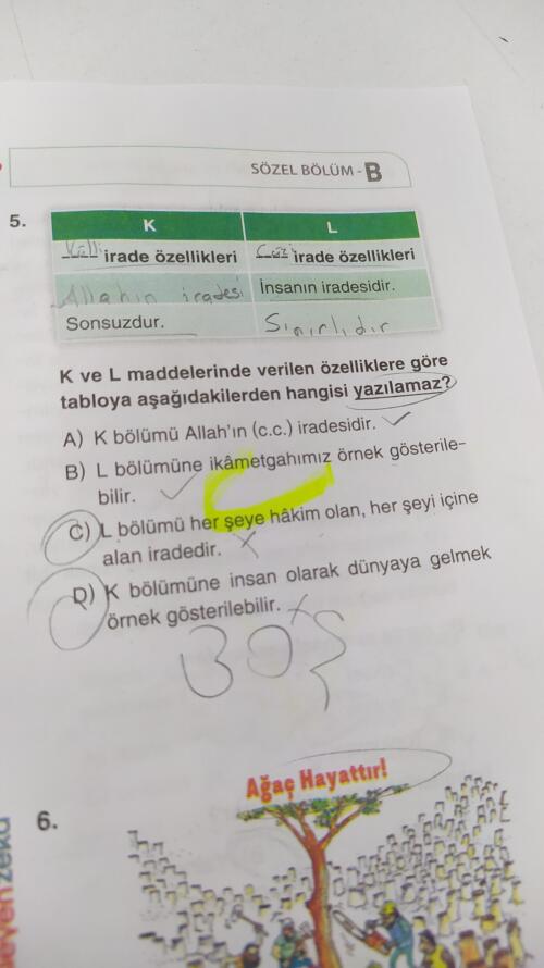 Bu soru denemede çıkmıştı ben C ile D arasında kaldım bence soru hatalı yinede sizde bir bakın istedim