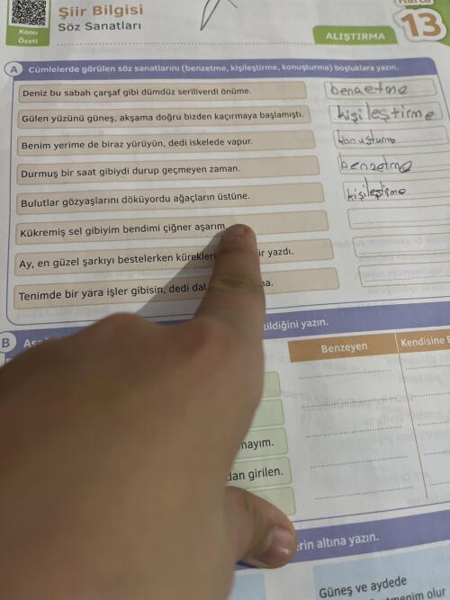 Kükremiş sel gibiyim bedenimi çiğner aşım sorusu benzetme mi Kişileştirme mi konuşturma mı