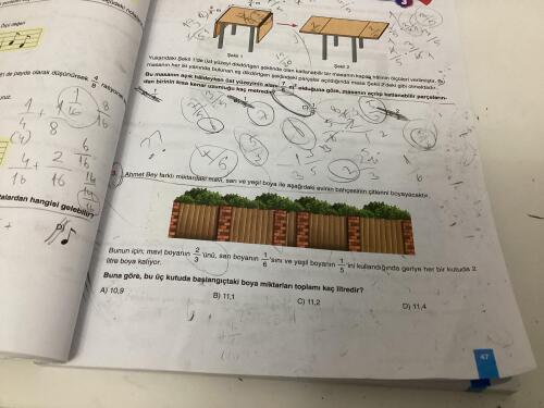 Miktarlar net çıkmamış sanırım sırasıyla mavi boya 2 ÷ 3 sarı boya 1 ÷ 6 ve yeşil boya 1 ÷ 5 net çözene yıldız vereceğim saçma sapan cevap yazmayın lütfenn