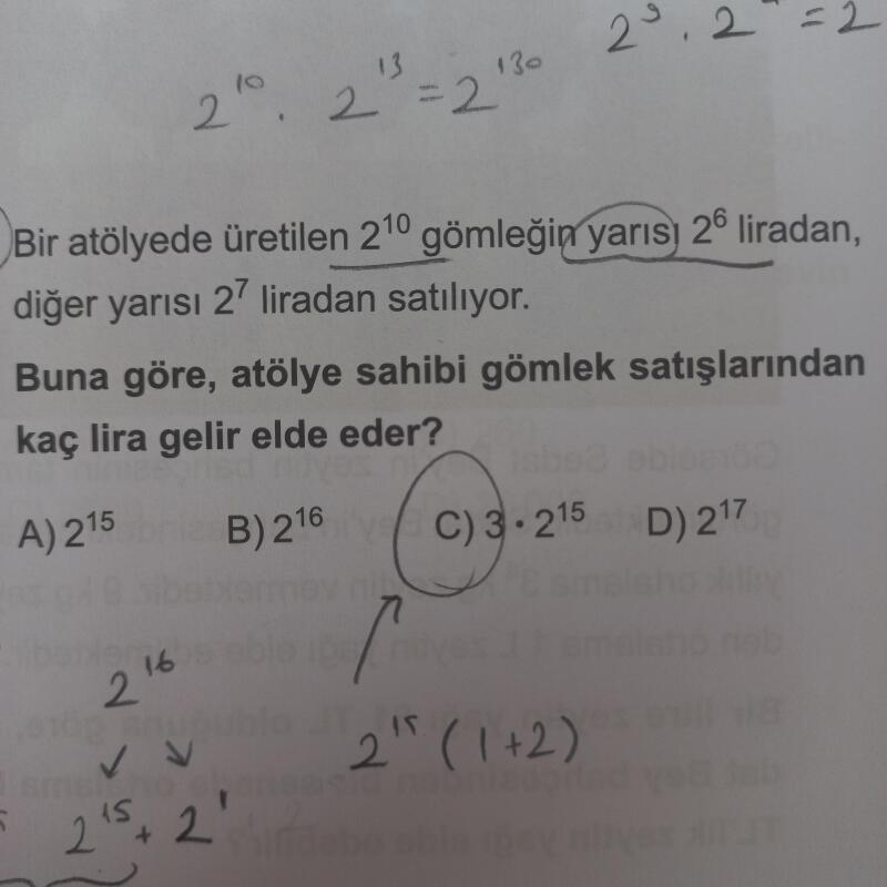 Arkadaşlar bu soruda
2¹⁵ ile 2¹⁶ yı nasıl toplarızz???