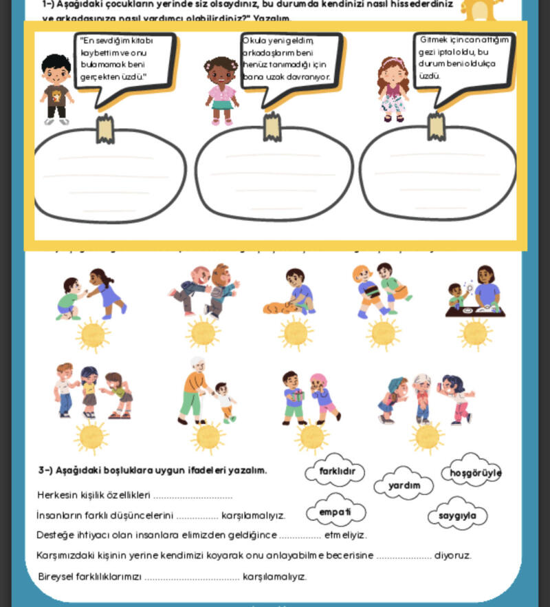 Bu sorulardaki dikdörtgen içinde olanı kendi duygumuz olarak yazacak mıyım? Lütfen cevap verin.