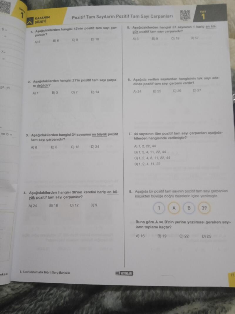 Bana hepsinin işlemli olarak cevaplarini soylermisin